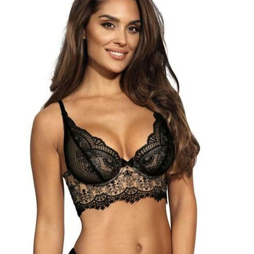 Kayla soutien-gorge transparent, bustier sexy noir avec larges